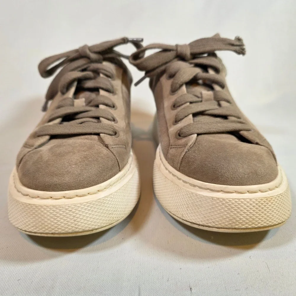 VINCE Rhea‎ Womens 9 Gray Suede Platform Sneakers Snakeskin Neutral Minimalist